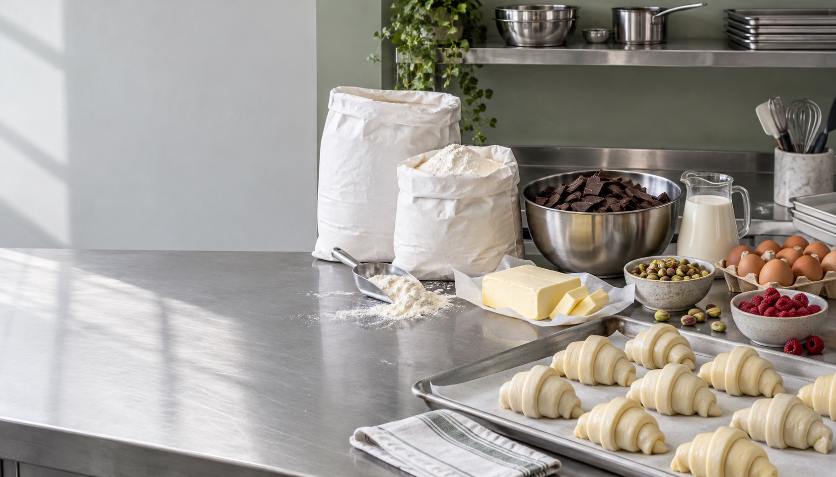 Ingredientes y suministros en un obrador de pastelería